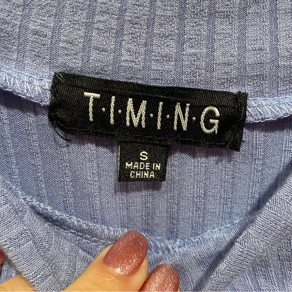 TIMING Women’s Soft Pleated Stretchy T Shirt Bodysuit with Cutout - blue, size S - Picture 3 of 4